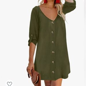 Ecrocoo Button Down Casual V Neck Dress